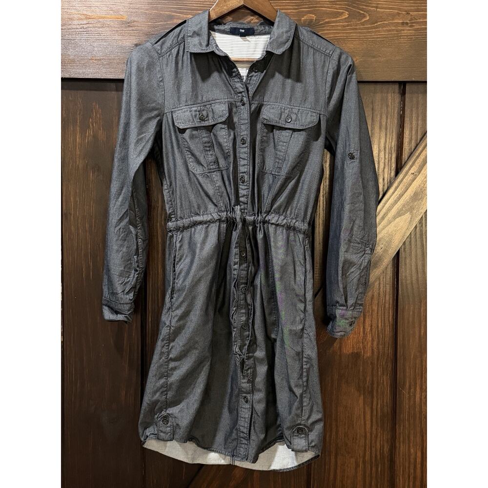 Gap Womens Denim Style Shirt Dress Gray Size Small Long Sleeve With Pockets